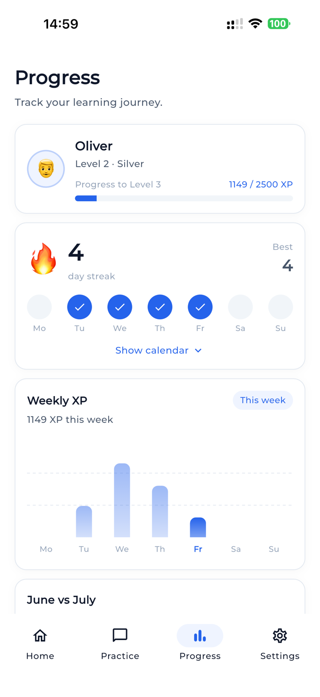 Streaks and stats in SipLingo